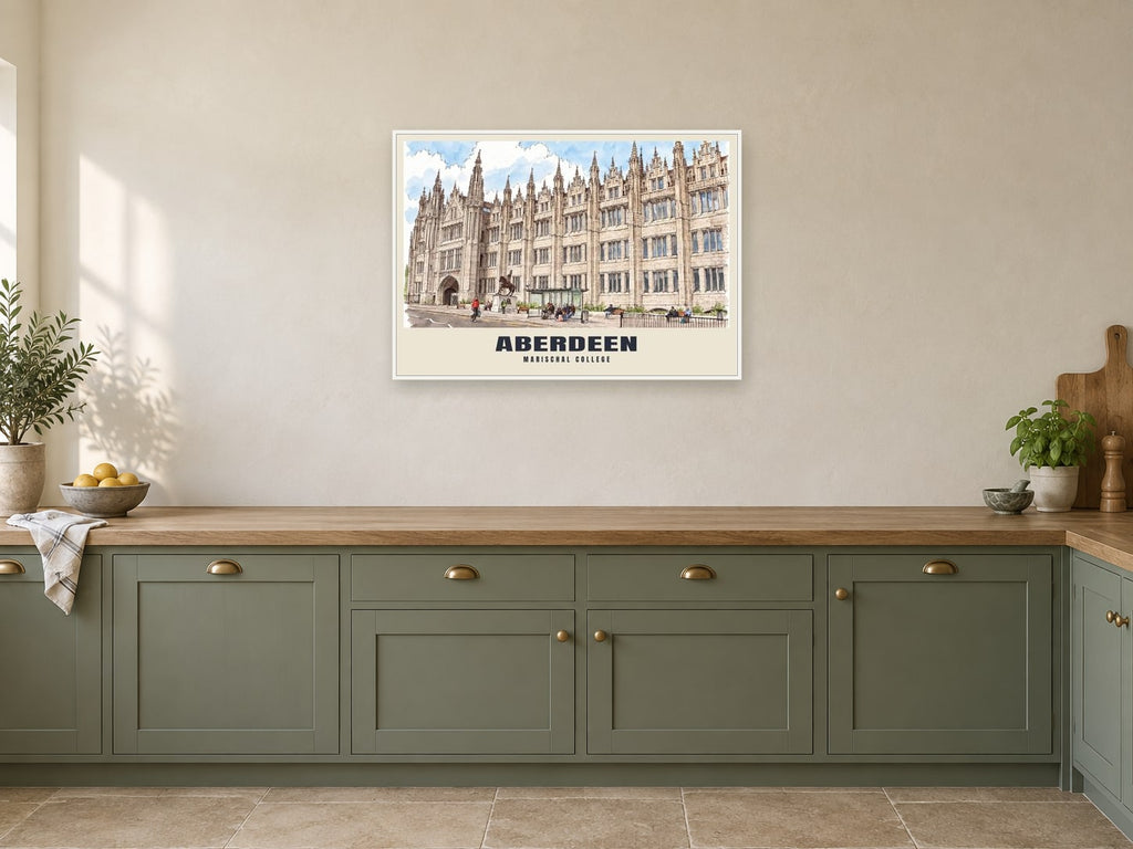 Marischal College, Aberdeen Poster at A1, in a white frame, in a kitchen