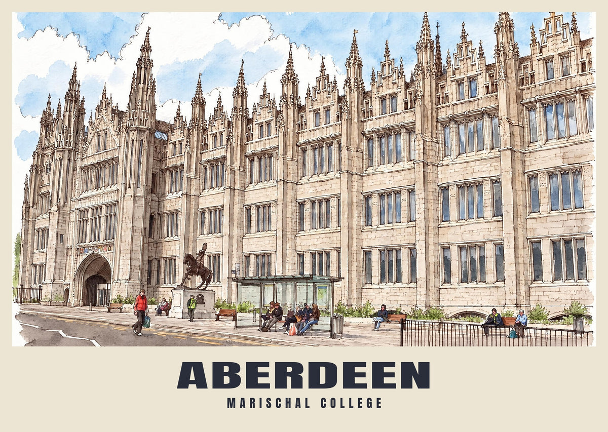 Marischal College, Aberdeen poster in the Ink & Wash style