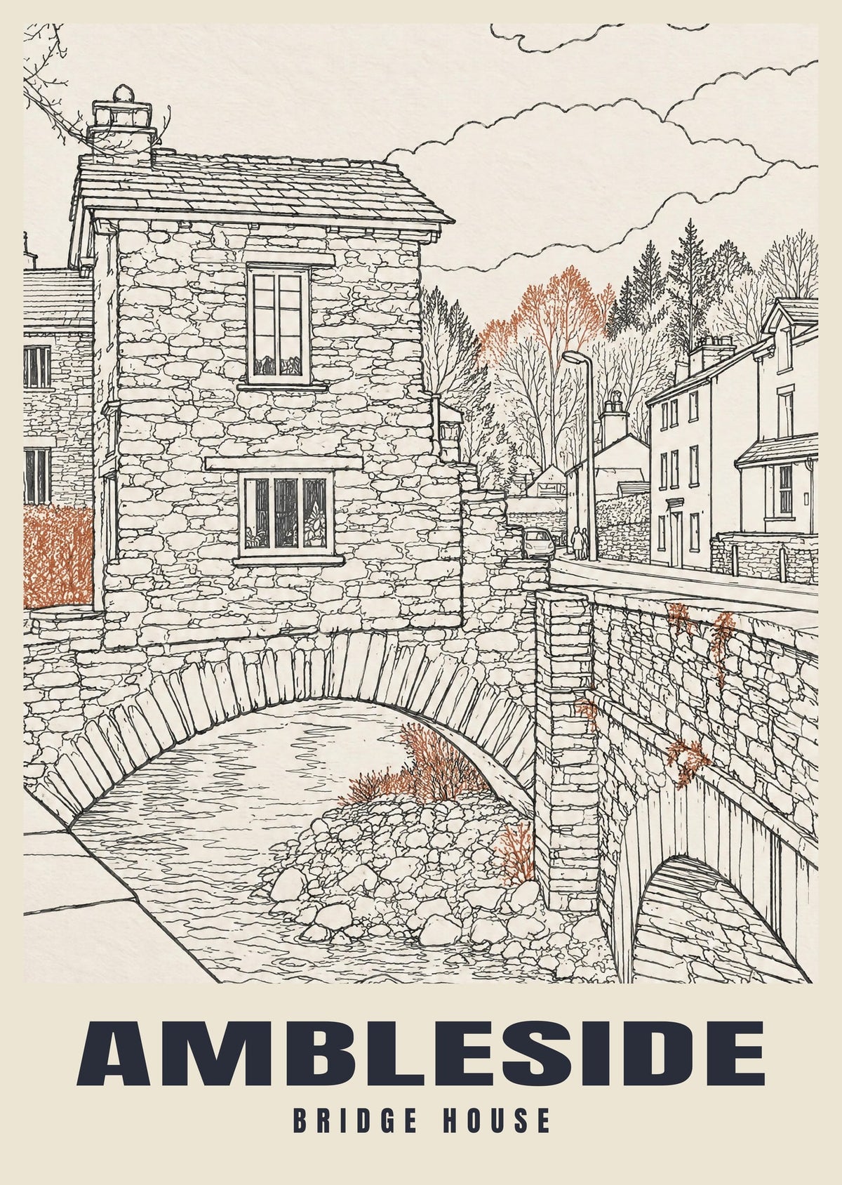 Bridge House, Ambleside poster in the Line Art style