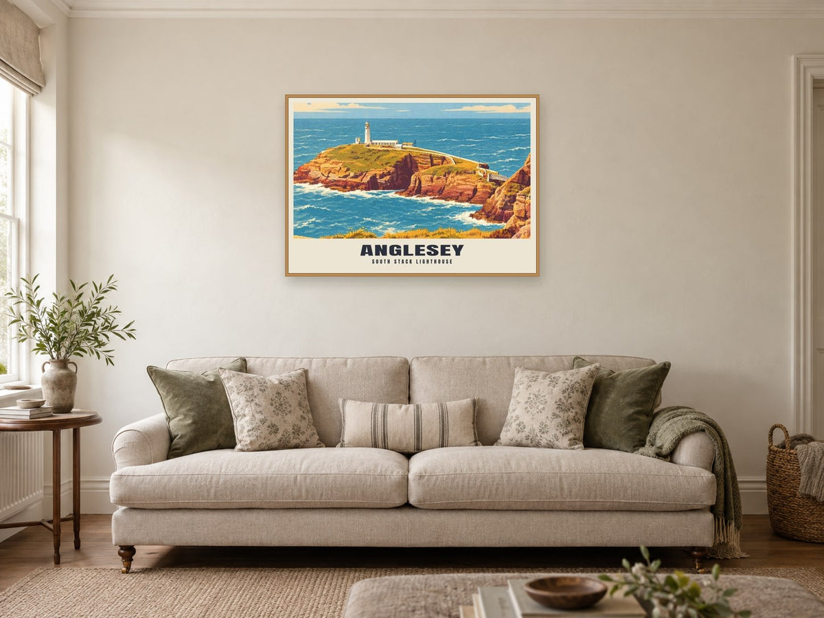 South Stack lighthouse, Anglesey Poster at A1, in an oak frame, in a sitting room