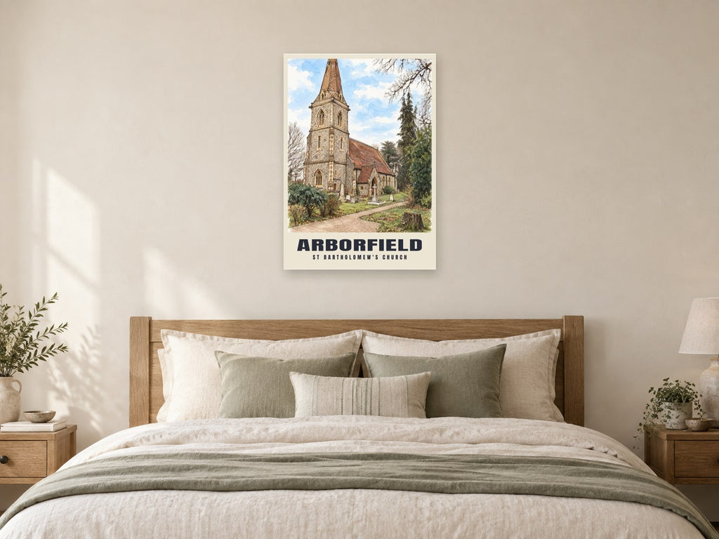 St Bartholomew's Church, Arborfield Poster at A1, as a poster, above a bed