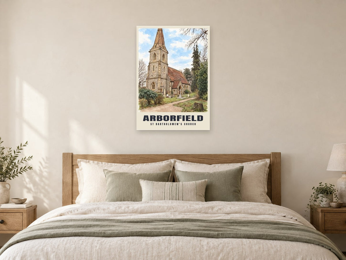 St Bartholomew's Church, Arborfield Poster at A1, as a poster, above a bed