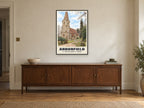 St Bartholomew's Church, Arborfield Poster at A1, in a black frame, above a sideboard