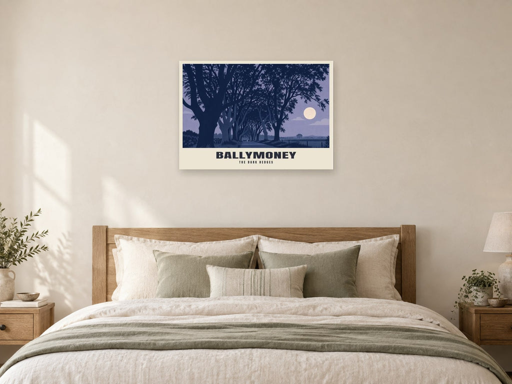 The Dark Hedges, Ballymoney Poster at A1, as a poster, above a bed