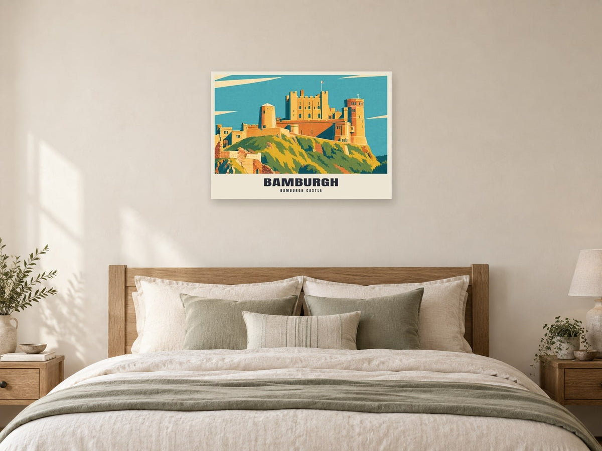 Bamburgh Castle Poster at A1, as a poster, above a bed