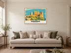 Bamburgh Castle Poster at A1, in an oak frame, in a sitting room