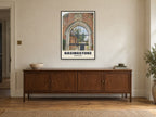 Basing House, Basingstoke Poster at A1, in a black frame, above a sideboard