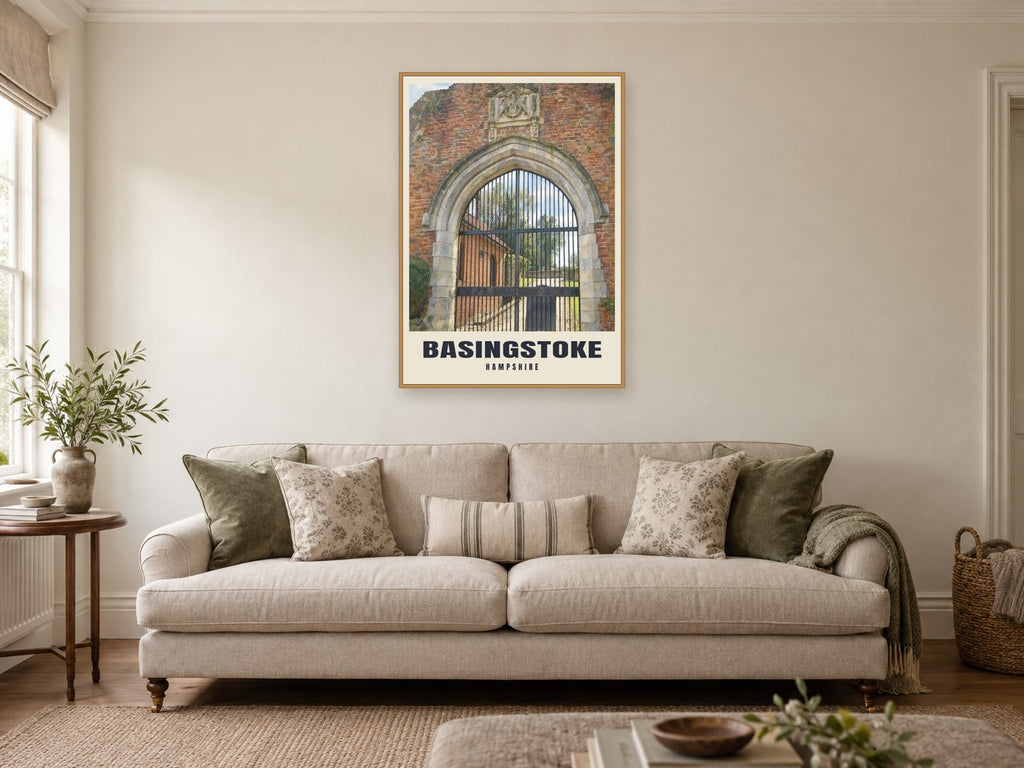 Basing House, Basingstoke Poster at A1, in an oak frame, in a sitting room