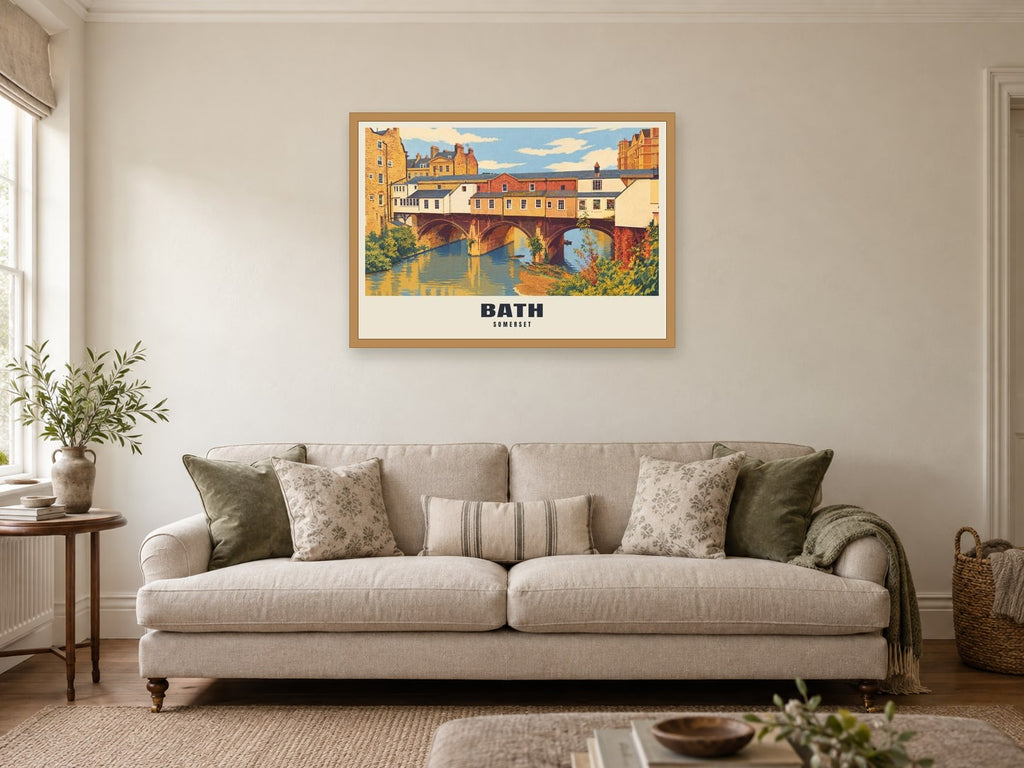 Bath Poster at A1, in an oak frame, in a sitting room