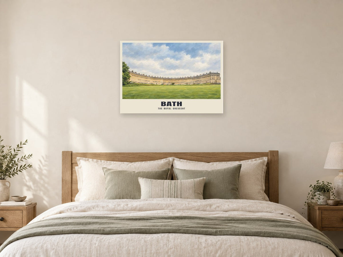 The Royal Crescent, Bath Poster at A1, as a poster, above a bed