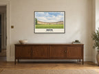 The Royal Crescent, Bath Poster at A1, in a black frame, above a sideboard