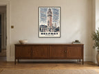 The Albert Clock, Belfast Poster at A1, in a black frame, above a sideboard