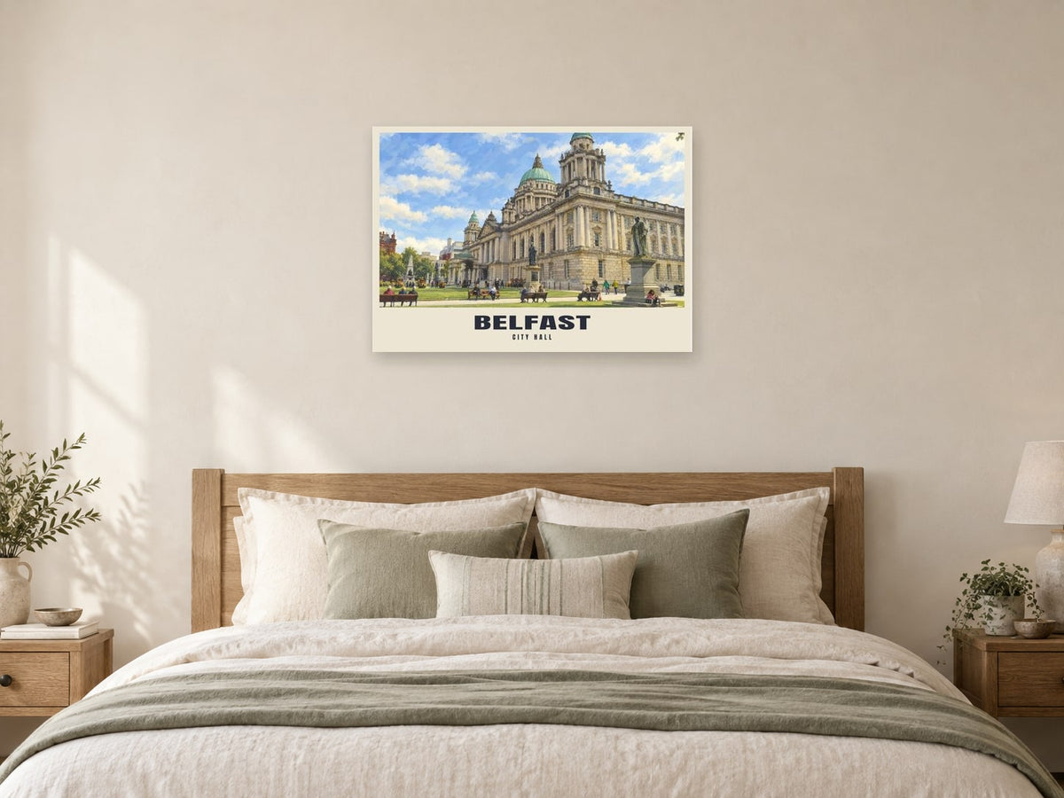 City Hall, Belfast Poster at A1, as a poster, above a bed
