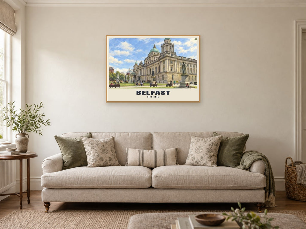 City Hall, Belfast Poster at A1, in an oak frame, in a sitting room