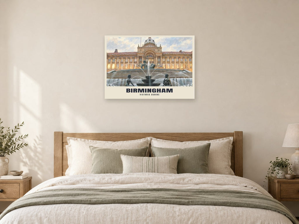 Victoria Square, Birmingham Poster at A1, as a poster, above a bed