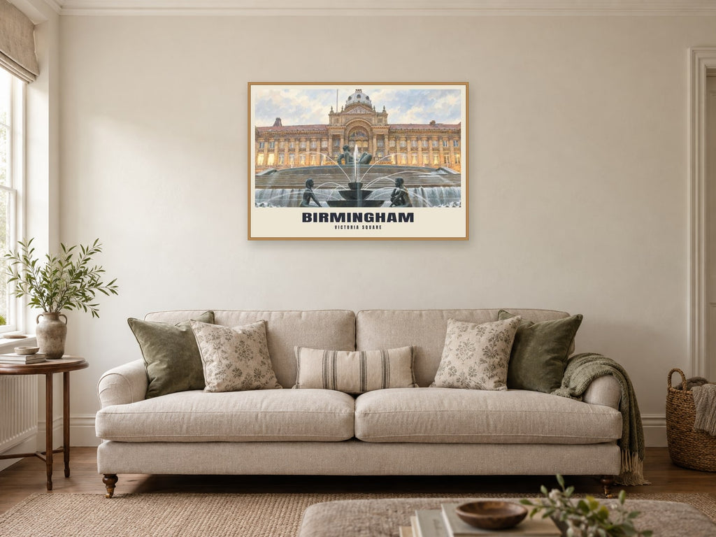 Victoria Square, Birmingham Poster at A1, in an oak frame, in a sitting room