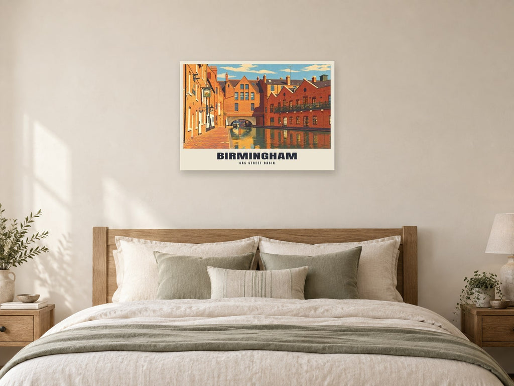 Gas Street Basin, Birmingham Poster at A1, as a poster, above a bed