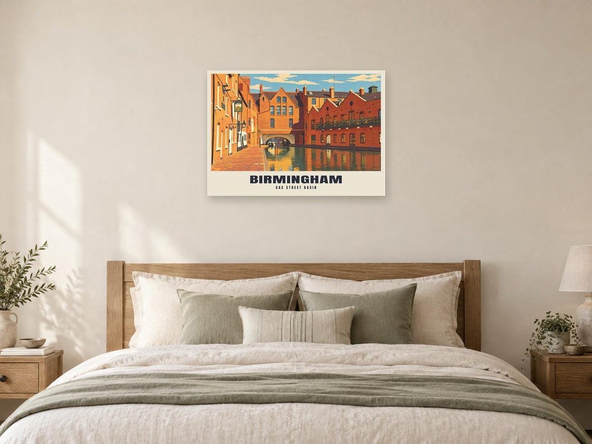 Gas Street Basin, Birmingham Poster at A1, as a poster, above a bed