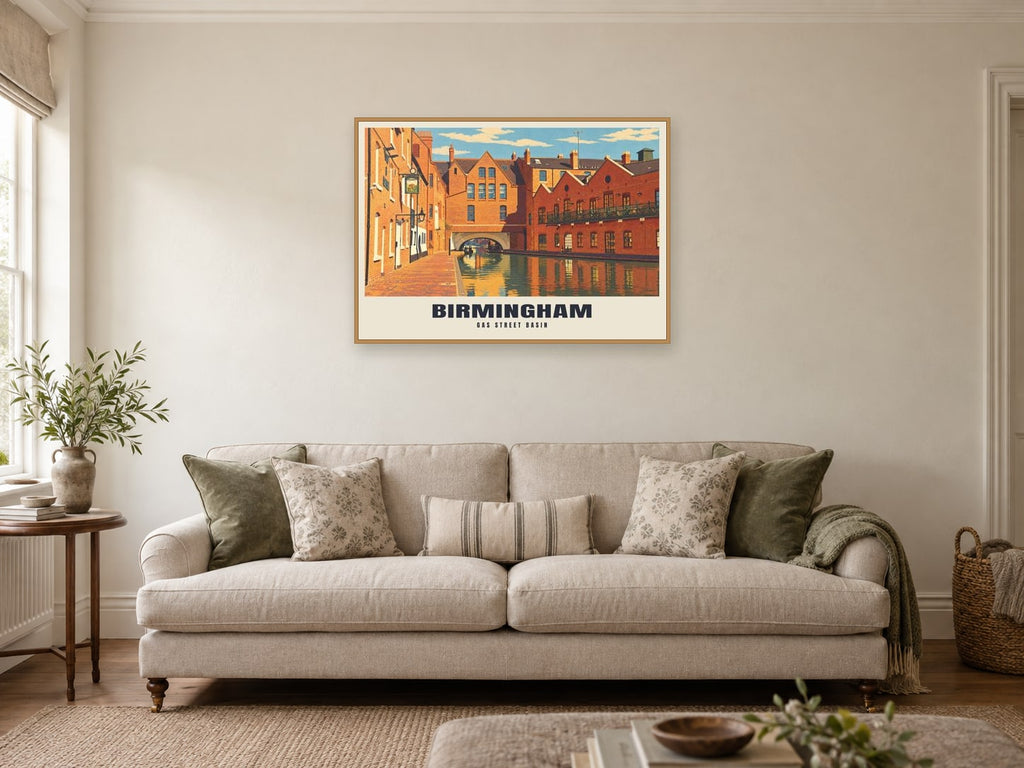Gas Street Basin, Birmingham Poster at A1, in an oak frame, in a sitting room