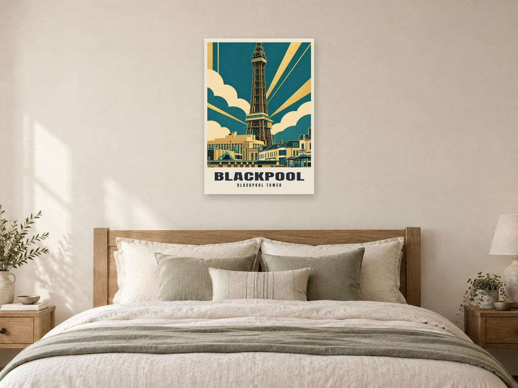 Blackpool Tower Poster at A1, as a poster, above a bed