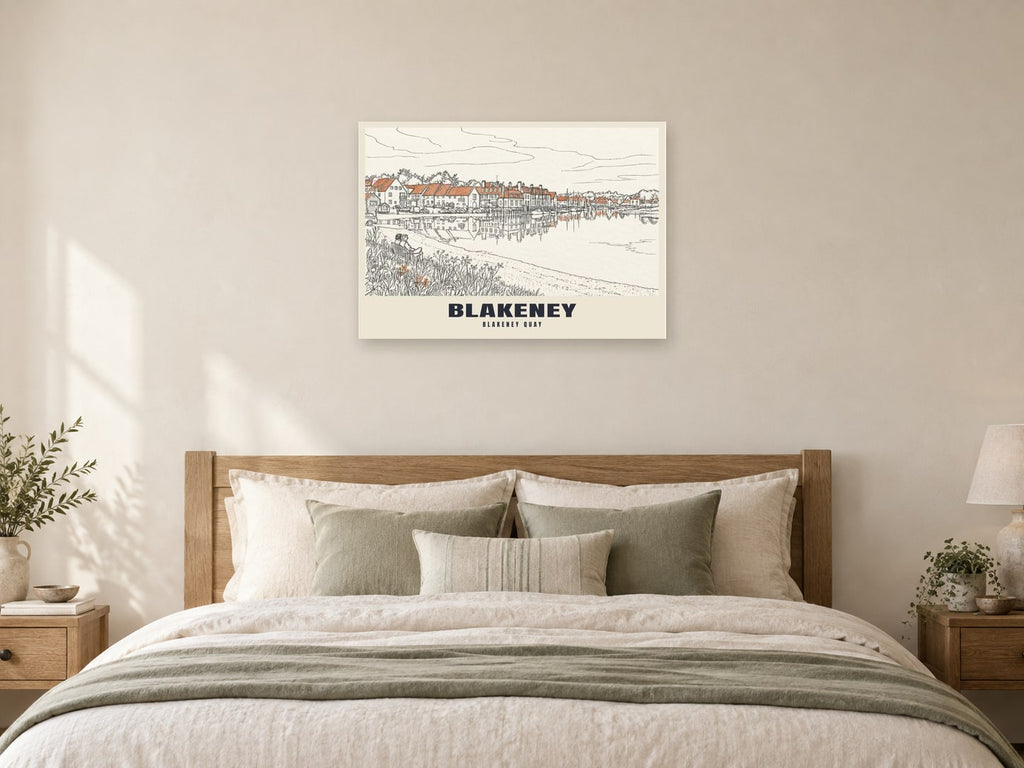 Blakeney Quay Poster at A1, as a poster, above a bed