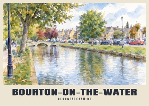 Bourton-on-the-Water poster in the English Watercolour style