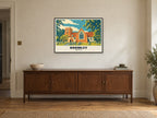 St James's Church, Bramley Poster at A1, in a black frame, above a sideboard