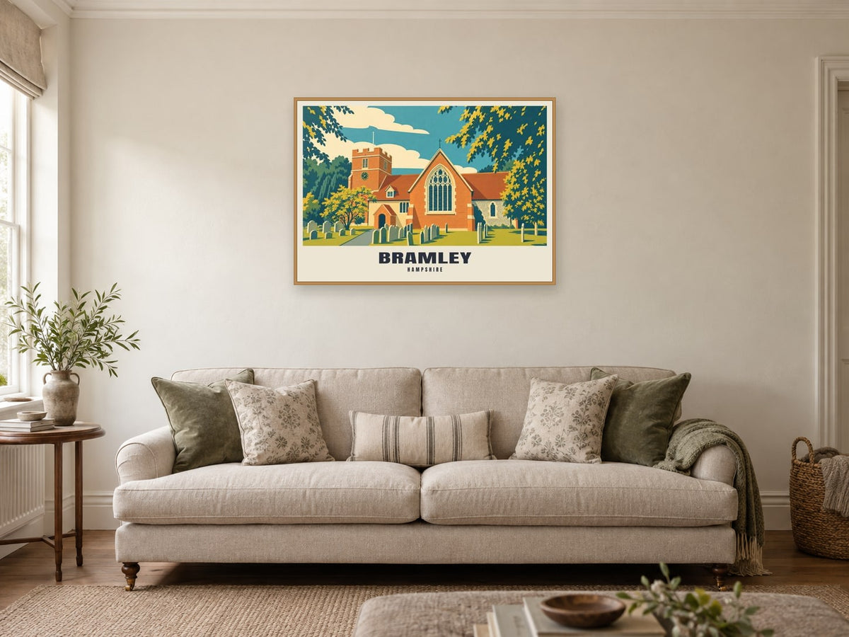St James's Church, Bramley Poster at A1, in an oak frame, in a sitting room