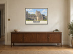 Brecon Cathedral Poster at A1, in a black frame, above a sideboard