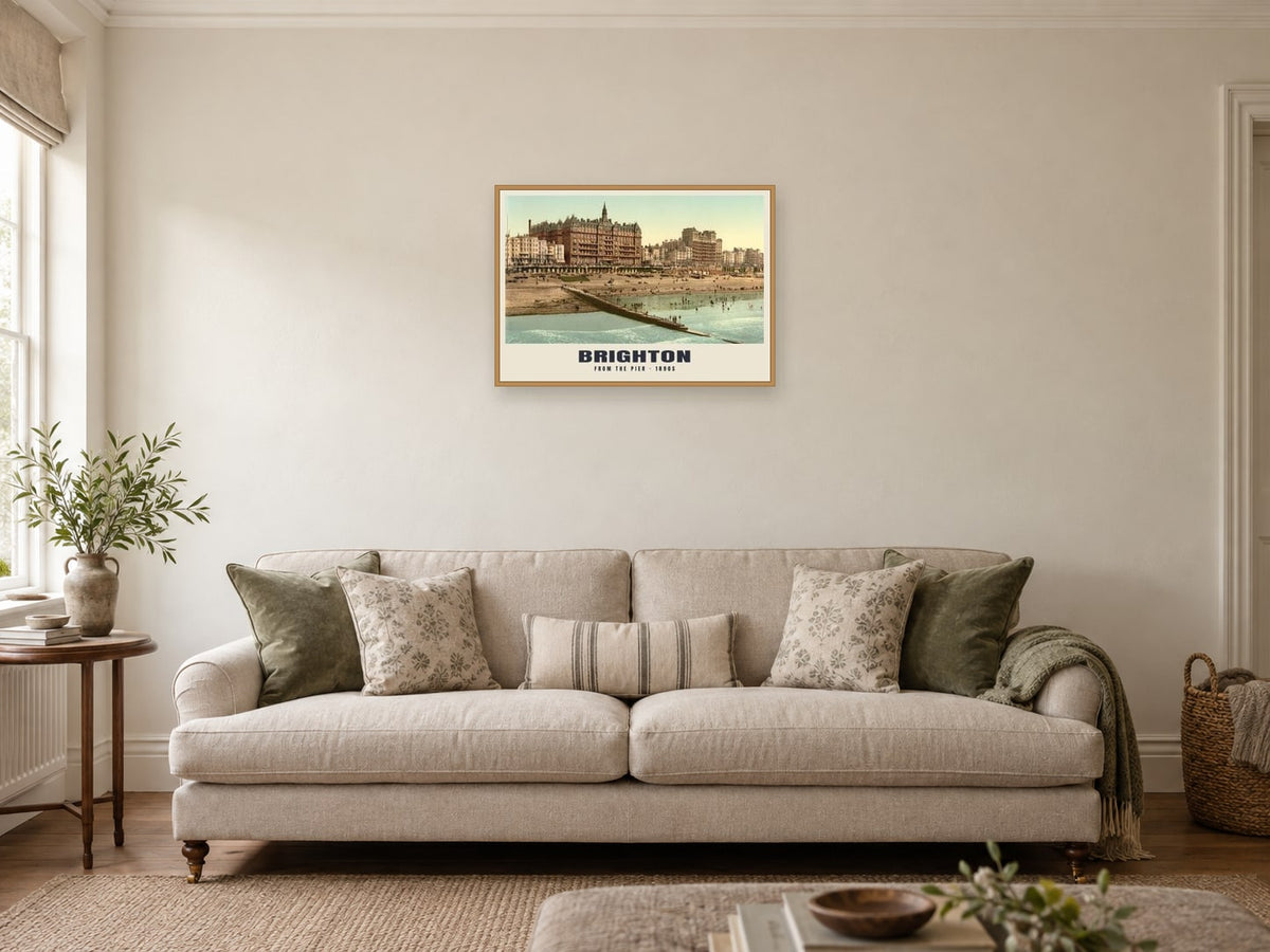 From the Pier, Brighton, 1890s Heritage Print at A2, in an oak frame, in a sitting room