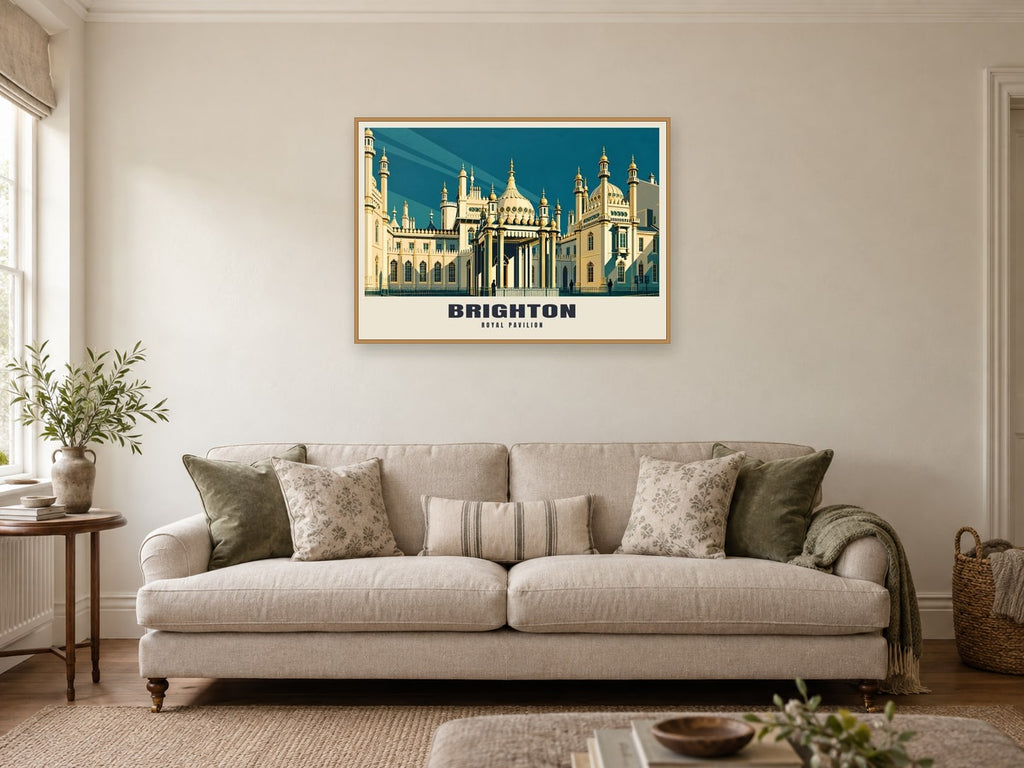 The Royal Pavilion, Brighton Poster at A1, in an oak frame, in a sitting room