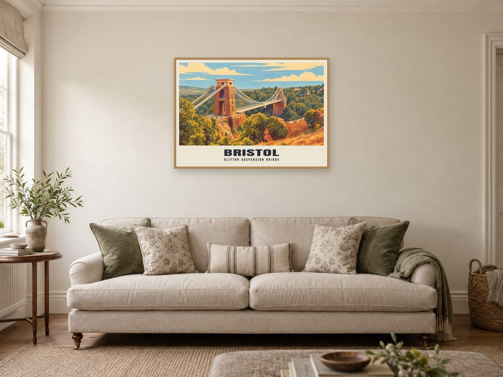 Clifton Suspension Bridge, Bristol Poster at A1, in an oak frame, in a sitting room