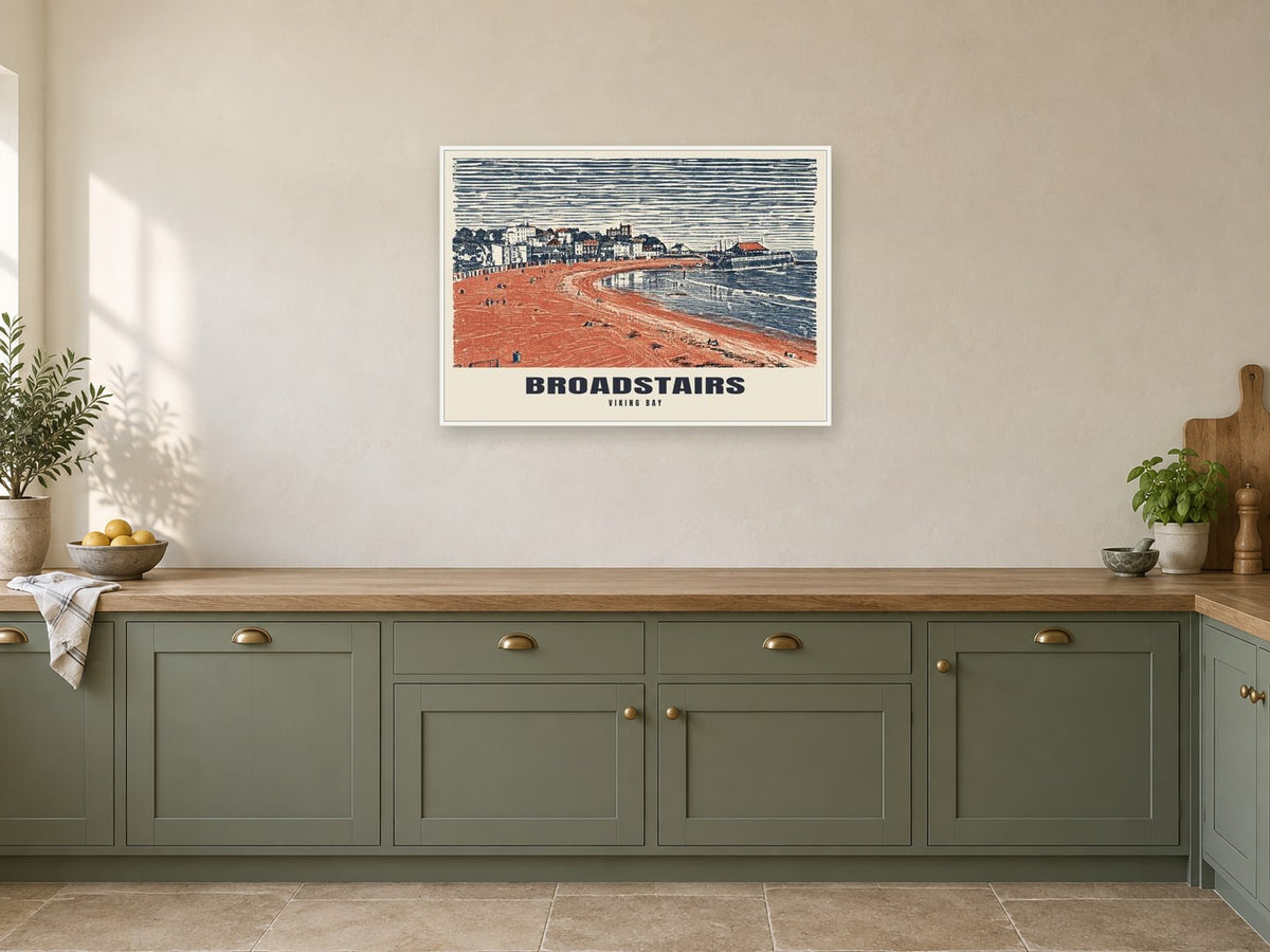 Viking Bay, Broadstairs Poster at A1, in a white frame, in a kitchen