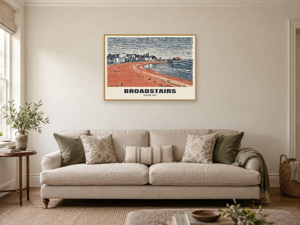 Viking Bay, Broadstairs Poster at A1, in an oak frame, in a sitting room