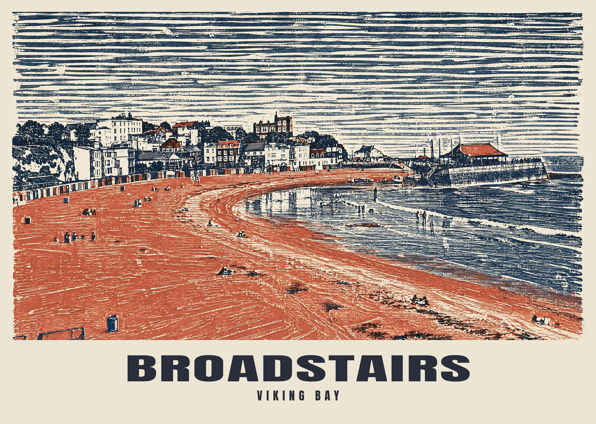 Viking Bay, Broadstairs poster in the Linocut style