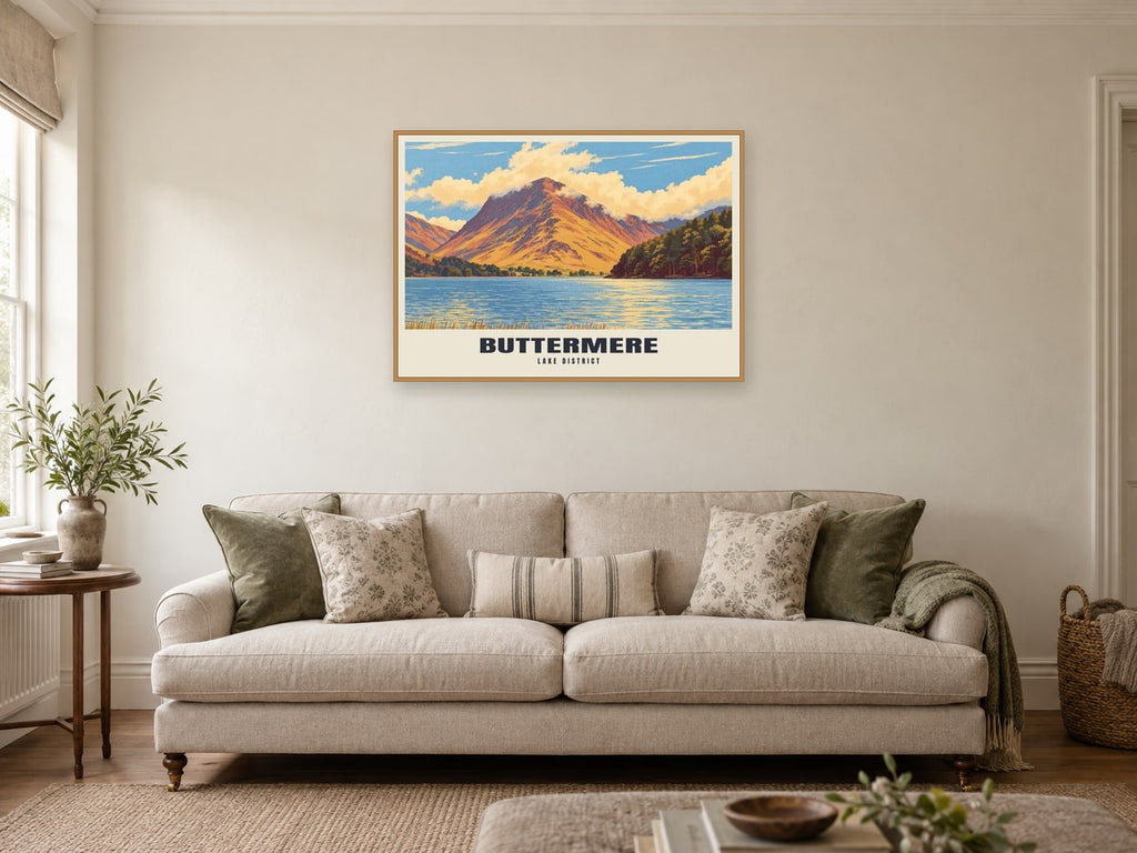 Buttermere Poster at A1, in an oak frame, in a sitting room
