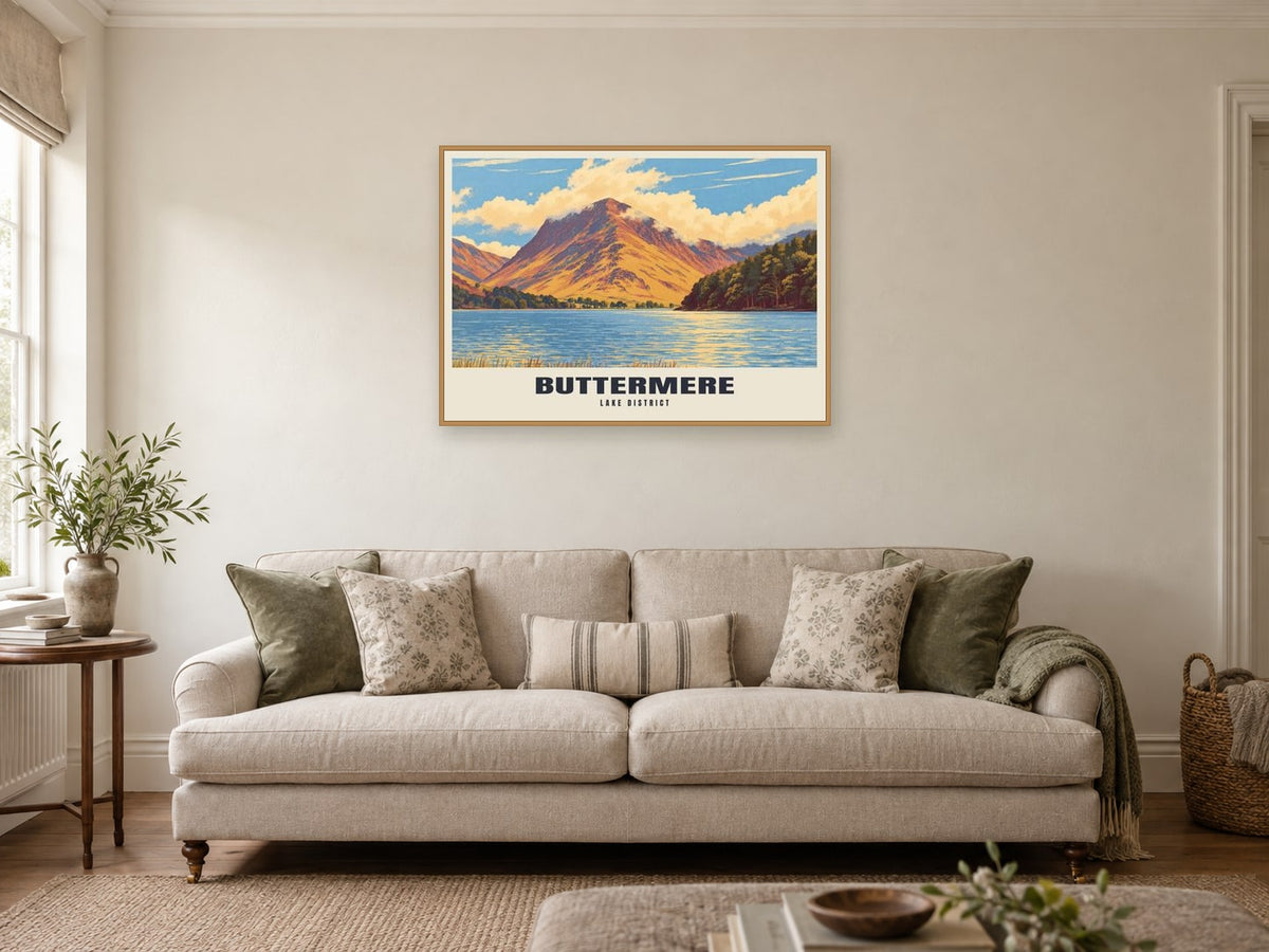 Buttermere Poster at A1, in an oak frame, in a sitting room