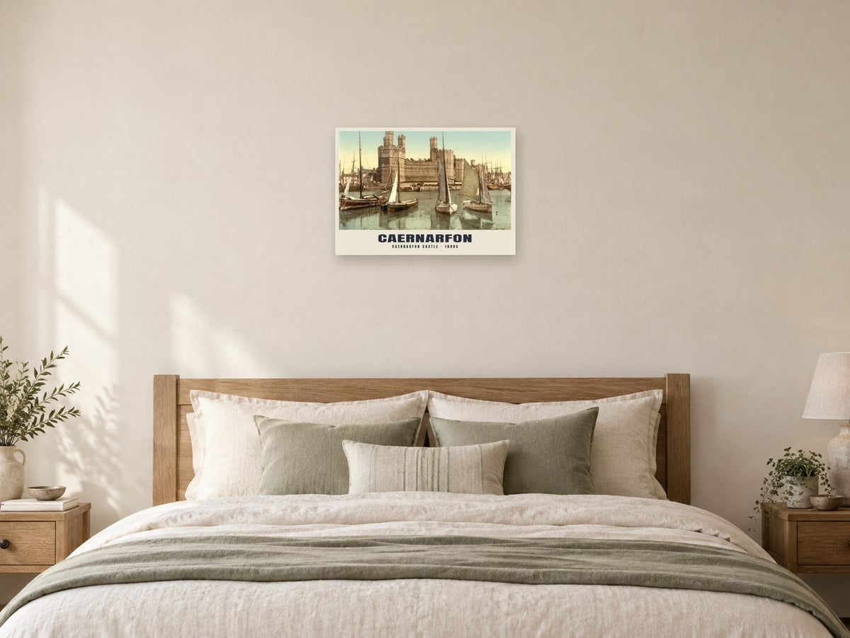 Caernarfon Castle Poster at A2, as a poster, above a bed