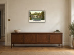 Clare Bridge, Cambridge, 1890s Heritage Print at A2, in a black frame, above a sideboard
