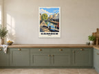 Camden Poster — Camden Lock at A1, in a white frame, in a kitchen