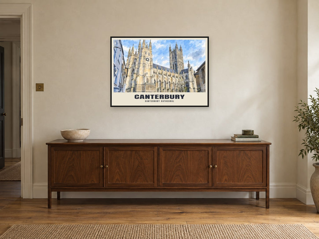 Canterbury Cathedral Poster at A1, in a black frame, above a sideboard