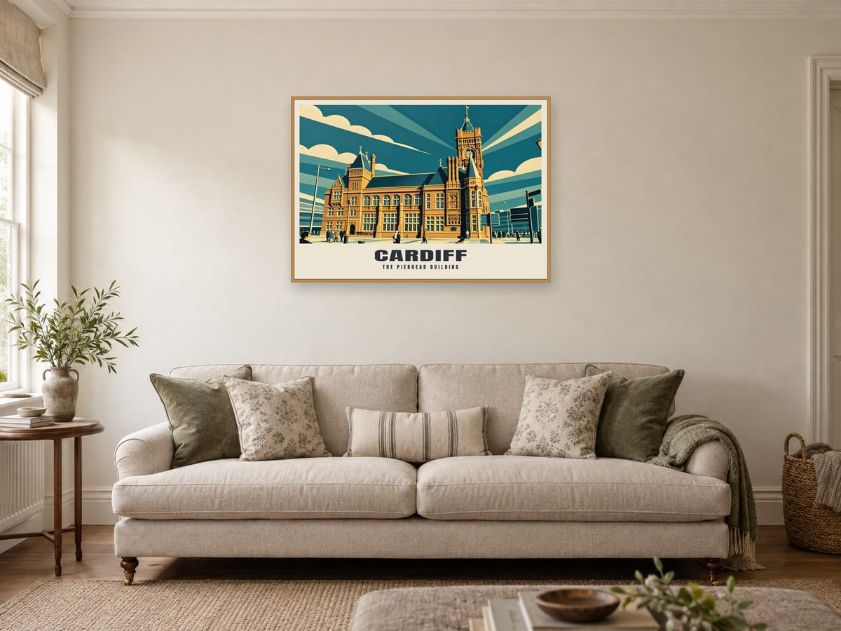 The Pierhead Building, Cardiff Poster at A1, in an oak frame, in a sitting room