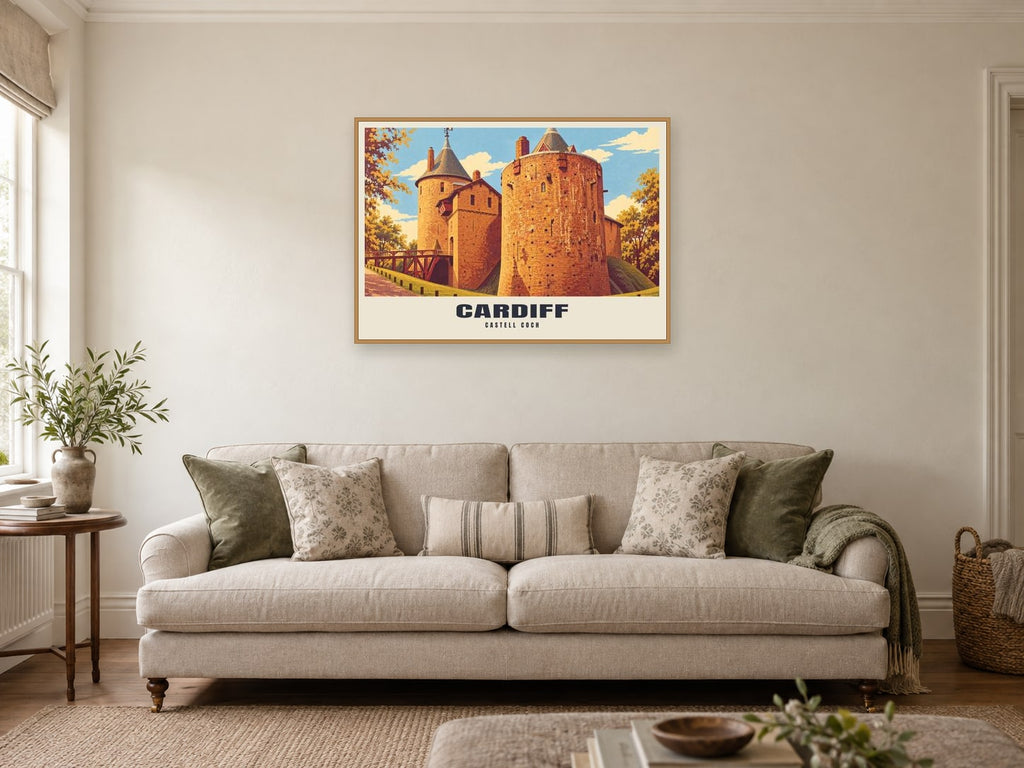 Castell Coch, Cardiff Poster at A1, in an oak frame, in a sitting room