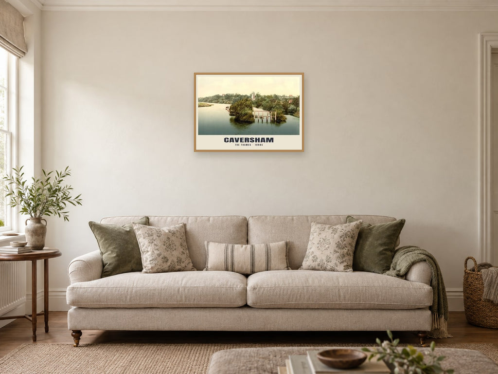 The Thames at Caversham, 1890s Heritage Print at A2, in an oak frame, in a sitting room