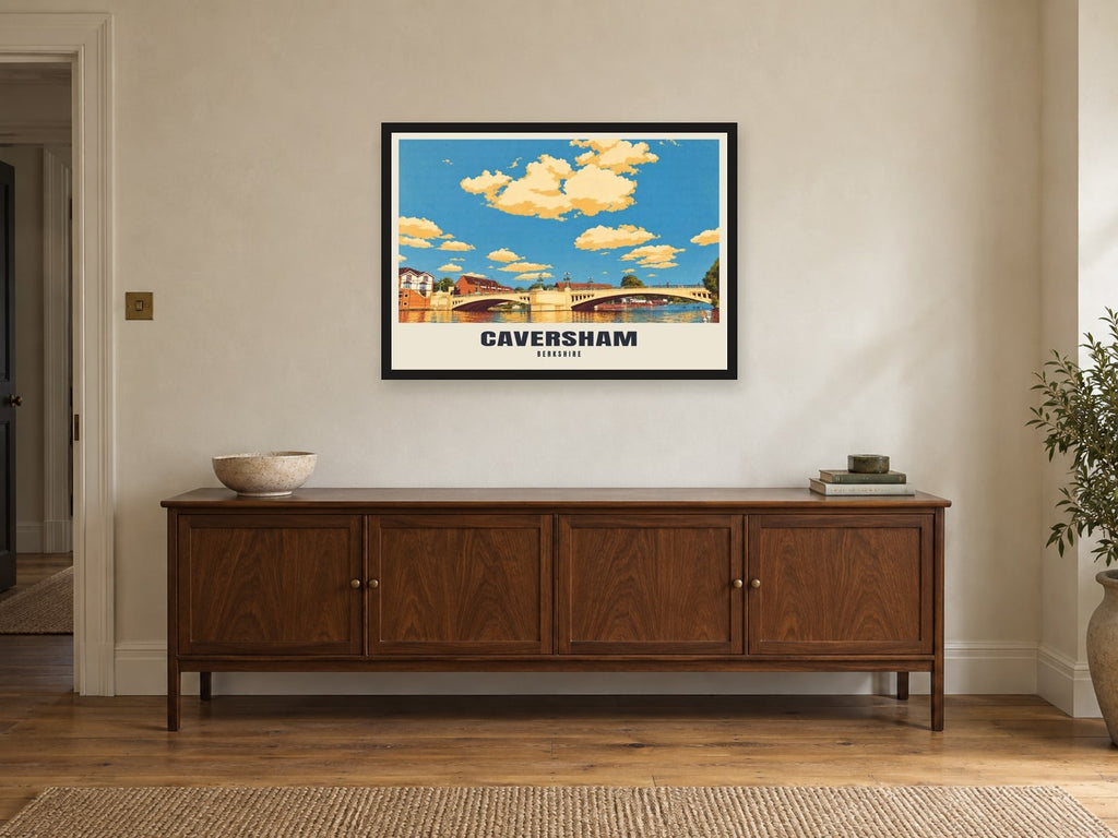 Caversham Poster at A1, in a black frame, above a sideboard