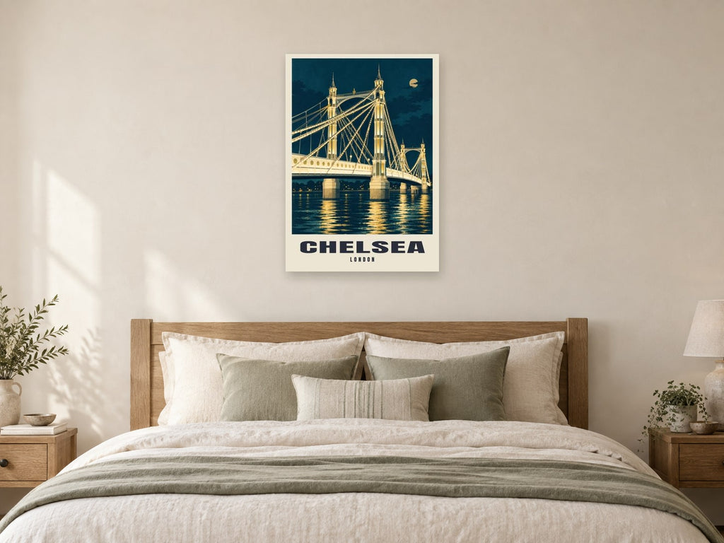 Chelsea Poster — Albert Bridge at A1, as a poster, above a bed