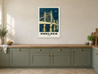 Chelsea Poster — Albert Bridge at A1, in a white frame, in a kitchen