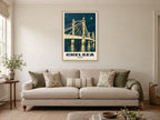 Chelsea Poster — Albert Bridge at A1, in an oak frame, in a sitting room