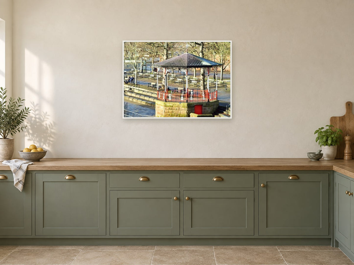 Bandstand, Chester — photographic print by Chris at A1, in a white frame, in a kitchen