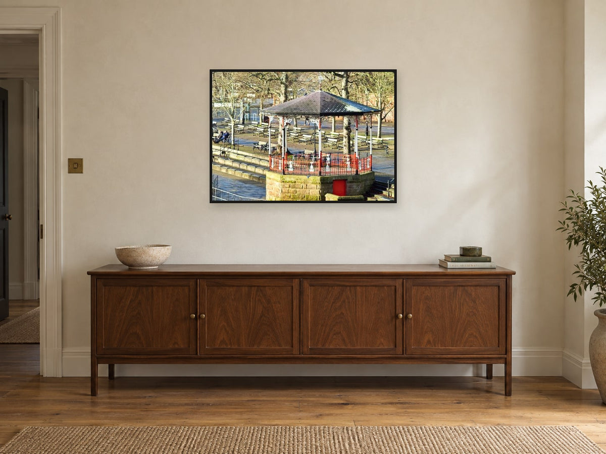 Bandstand, Chester — photographic print by Chris at A1, in a black frame, above a sideboard